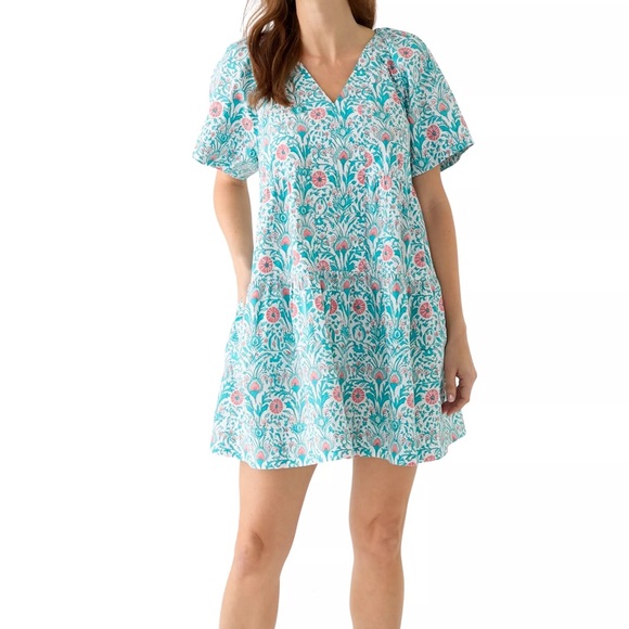 Crown & Ivy Turquoise and Pink Floral casual dress - Picture 1 of 12